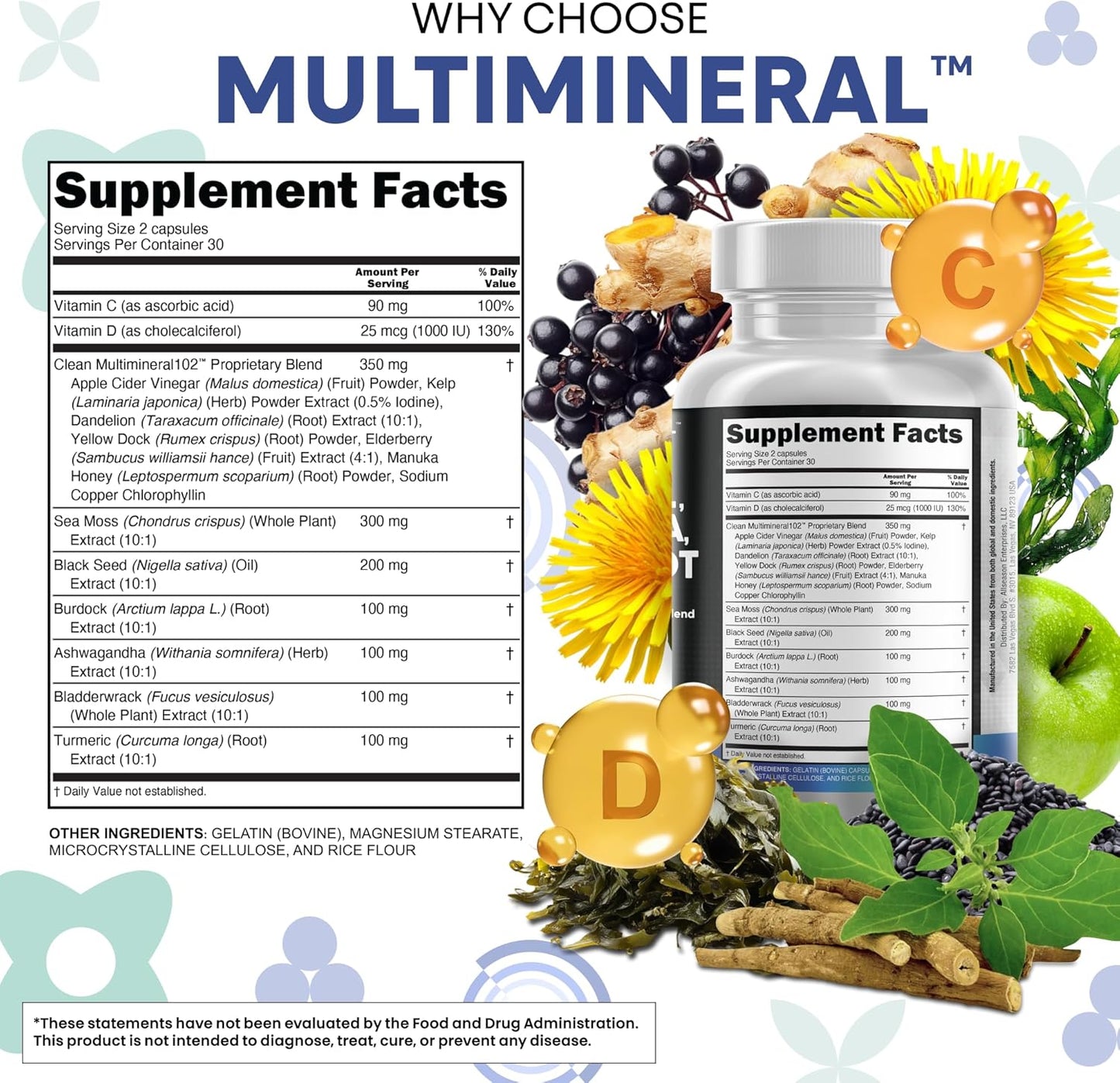 Multimineral - Sea Moss, Black Seed Oil, Ashwaganda & Burdock Root Capsules