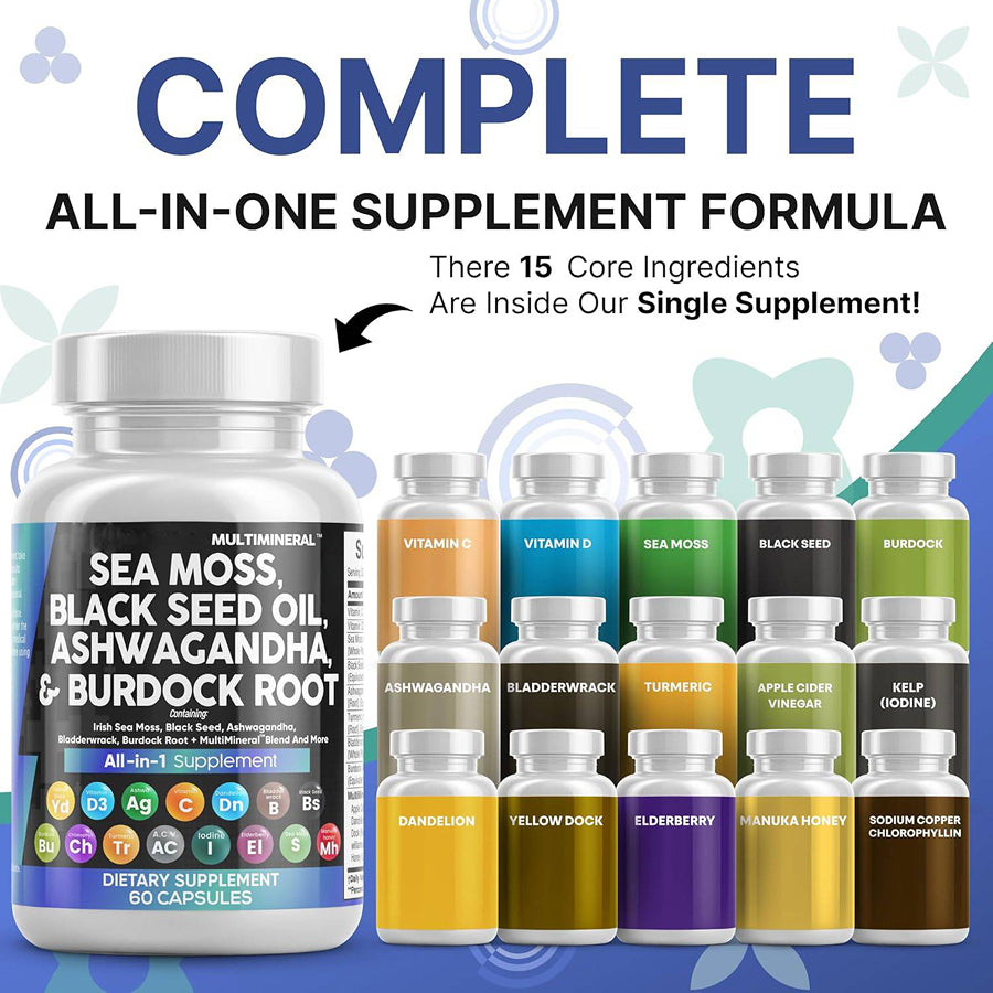 Multimineral - Sea Moss, Black Seed Oil, Ashwaganda & Burdock Root Capsules