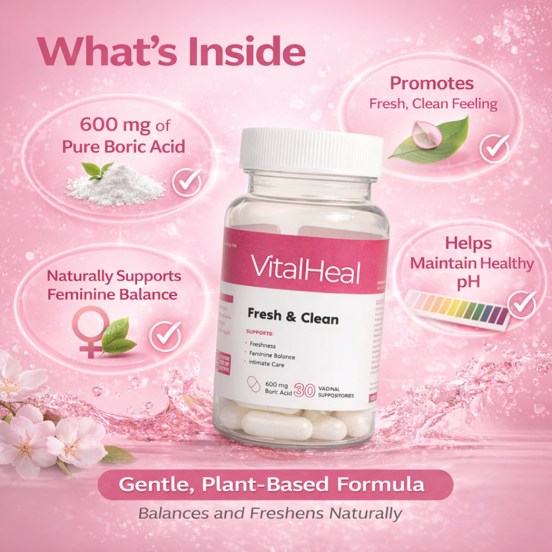 Fresh & Clean pH Balancing Boric Acid Suppositories for Vaginal Freshness
