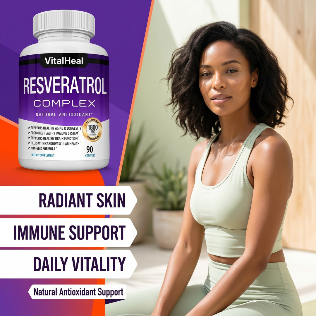 Resveratrol Complex 1800 mg – Trans-Resveratrol Antioxidant Supplement for Healthy Aging, Skin & Immune Support