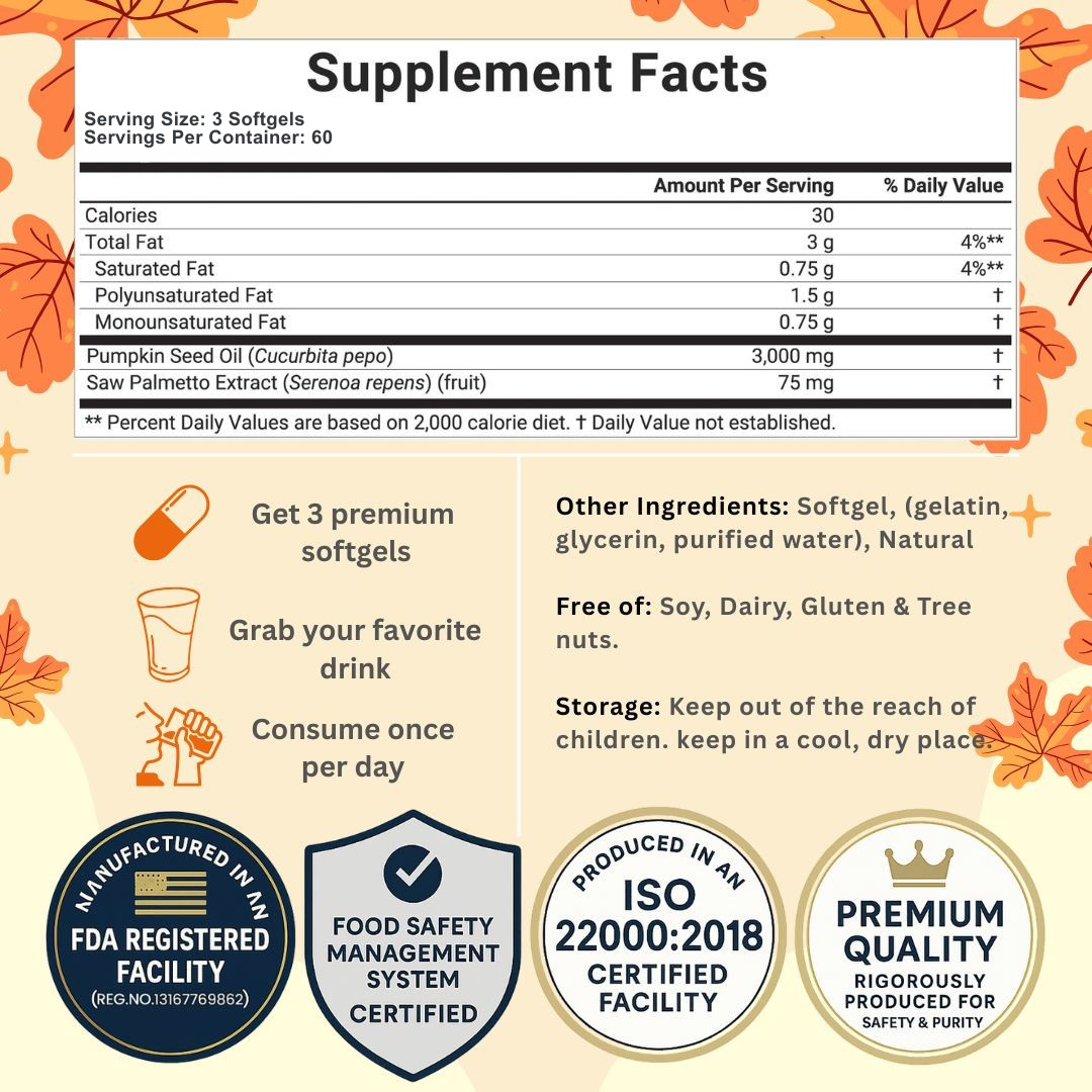 Pumpkin Seed Oil Softgels with Saw Palmetto - Prostate & Hair Health Support