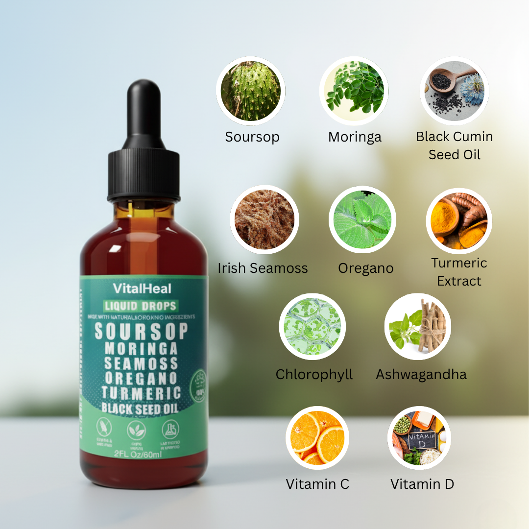 Pure Soursop 10-in-1 Liquid Drops with Moringa & Black Seed Oil – Immune & Energy Support