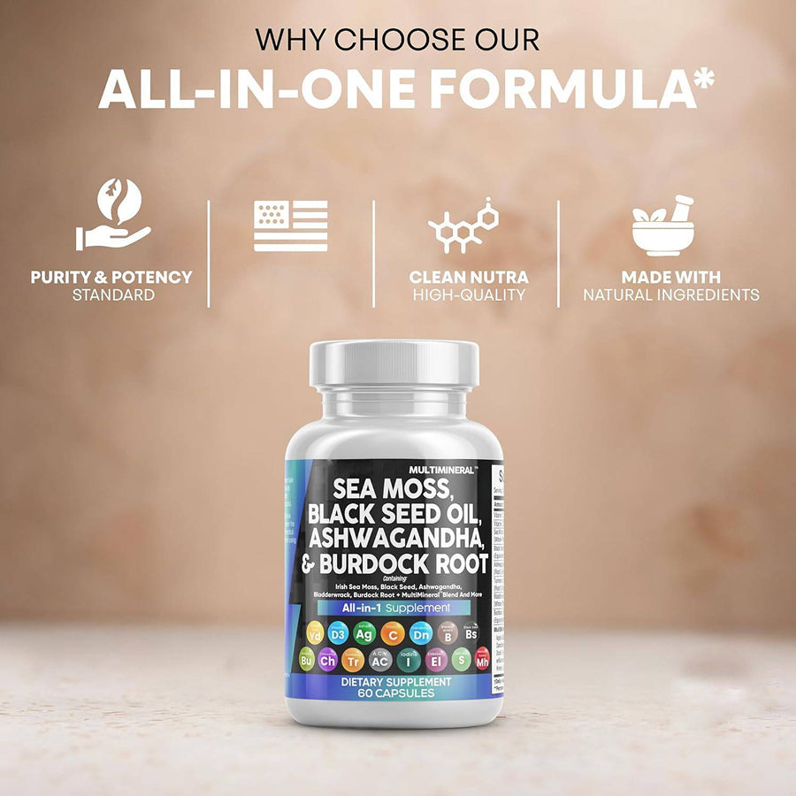 Multimineral - Sea Moss, Black Seed Oil, Ashwaganda & Burdock Root Capsules