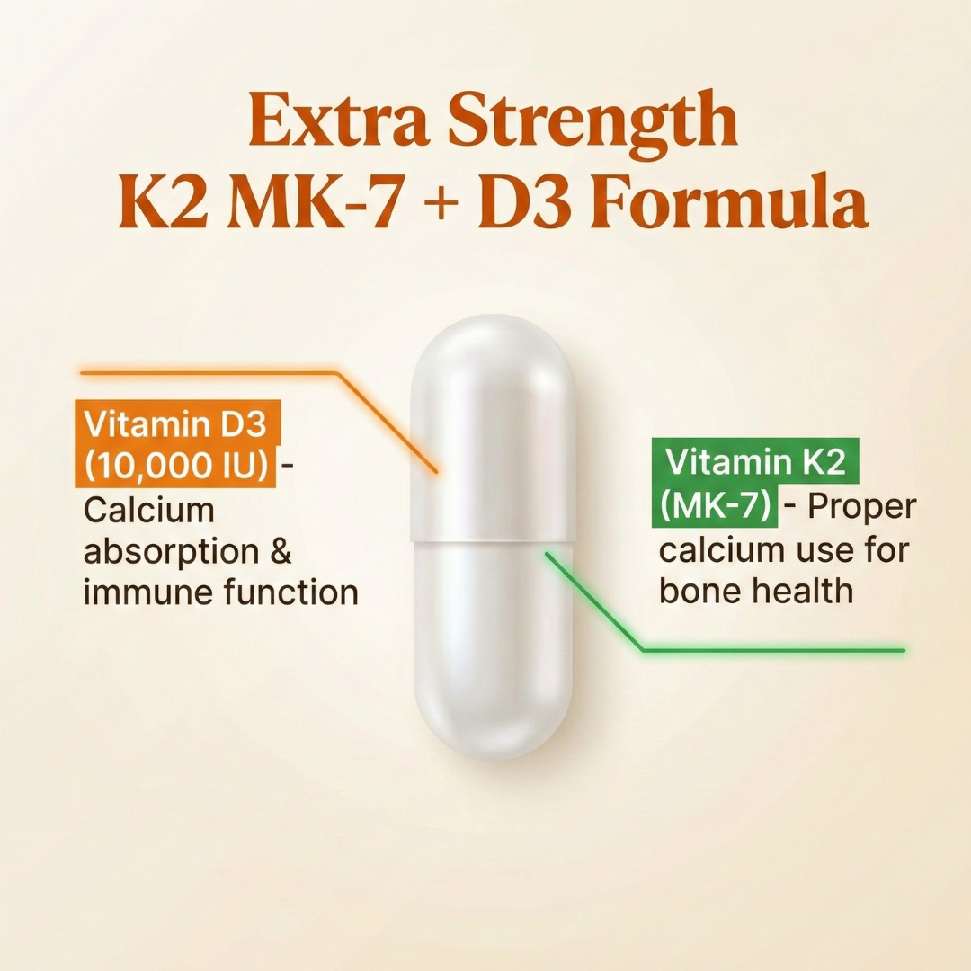 Vitamin K2 + D3 Extra Strength – Vitamin K2 MK-7 with 10,000 IU for Bone & Immune Support