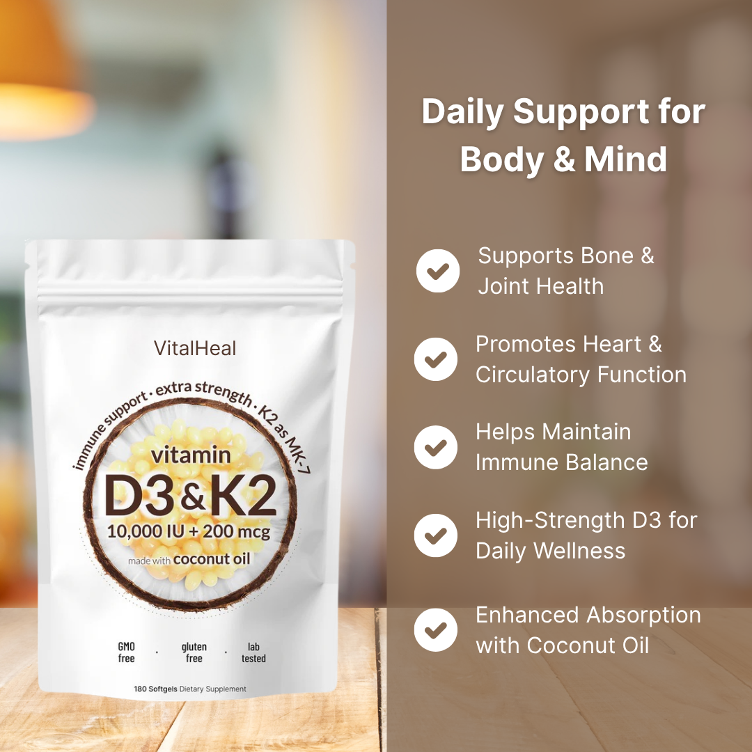 High Potency D3 K2 Supplement Softgels – 10000 IU