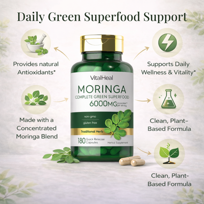 Moringa Oleifera 6000 mg for Daily Antioxidant & Green Wellness Support