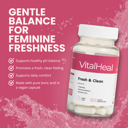 Fresh & Clean pH Balancing Boric Acid Suppositories for Vaginal Freshness