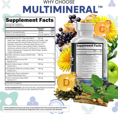 Multimineral - Sea Moss, Black Seed Oil, Ashwaganda & Burdock Root Capsules