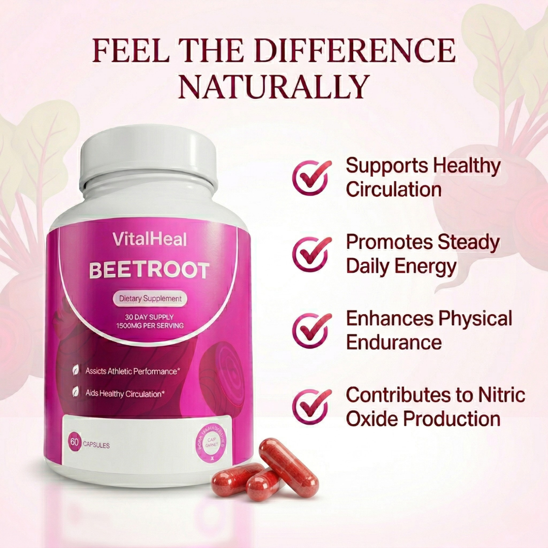 Beetroot Capsules 1300mg – Organic Beet Root for Blood Flow, Nitric Oxide & Circulation Support