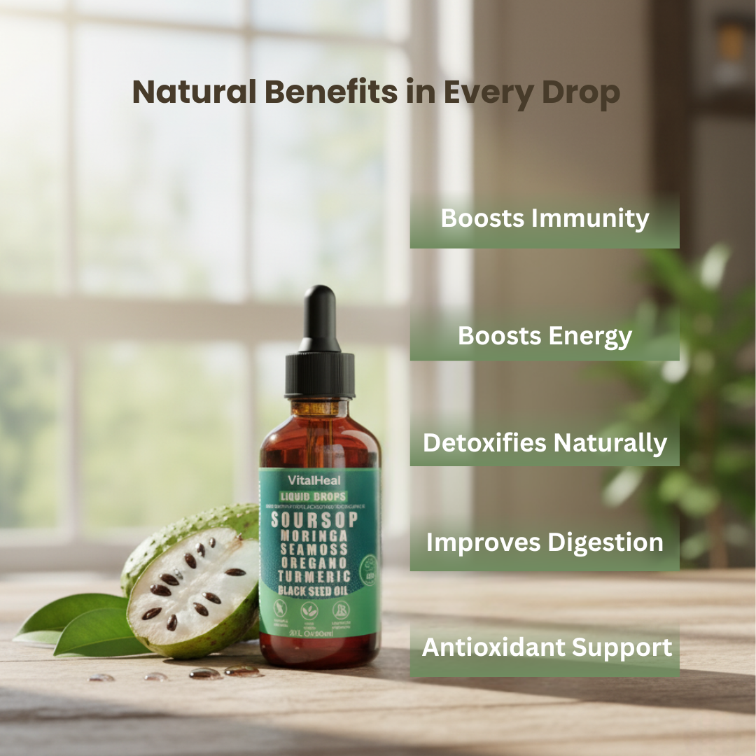 Pure Soursop 10-in-1 Liquid Drops with Moringa & Black Seed Oil – Immune & Energy Support