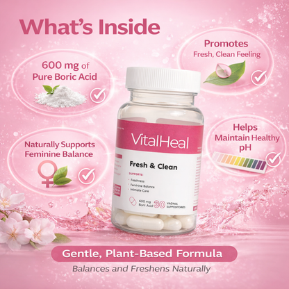Fresh & Clean pH Balancing Boric Acid Suppositories for Vaginal Freshness