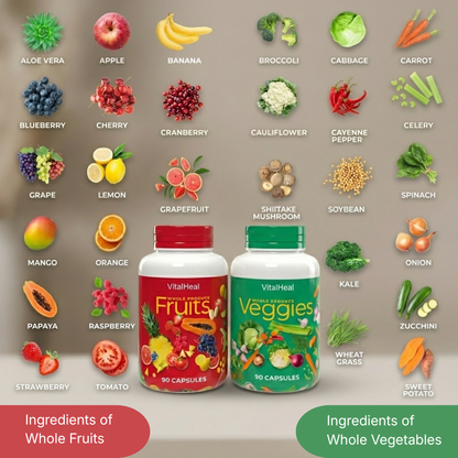 Whole Food Fruit & Vegetable Supplement Capsules (2-Pack) – Freeze-Dried, Vegan, No Fillers
