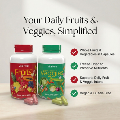Whole Food Fruit & Vegetable Supplement Capsules (2-Pack) – Freeze-Dried, Vegan, No Fillers