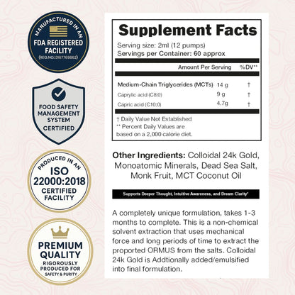Pure Ormus Gold Oil - Support Balance, Focus & Vital Energy