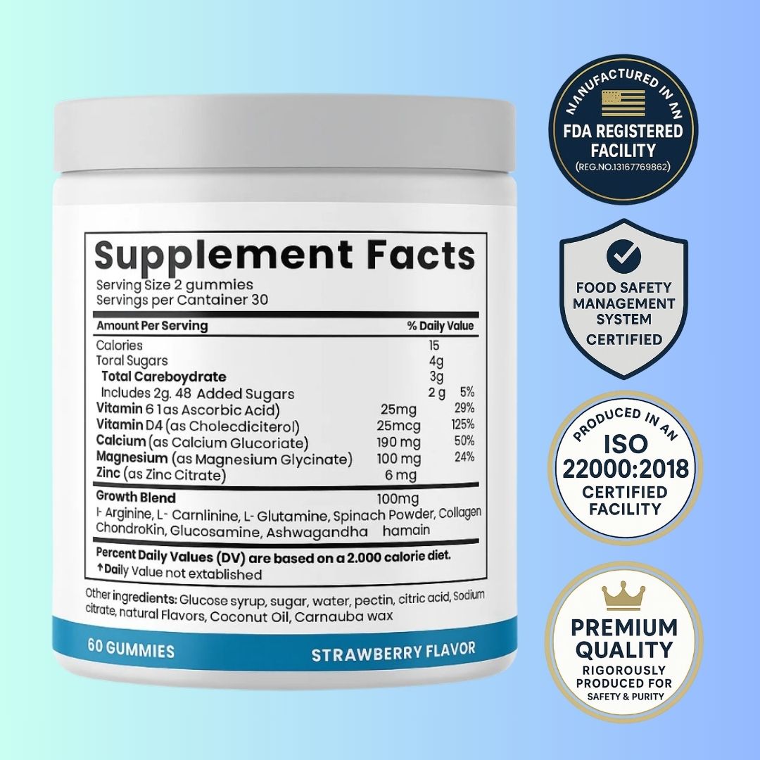 Heightener Gummies – Calcium & Vitamin D Gummies for Bone Health and Posture Support, for Kids and Adults