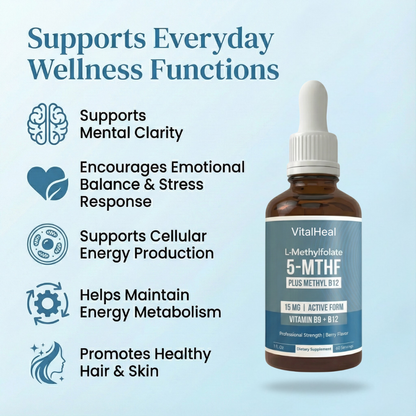 L-Methylfolate 15mg + B12 Liquid Drops with 5-MTHF for Methylation Support