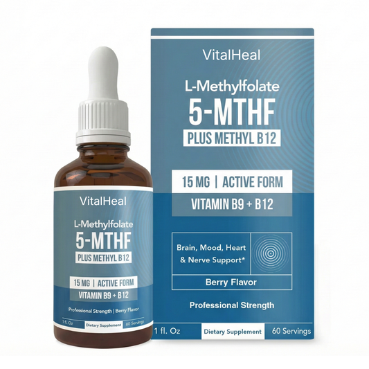L-Methylfolate 15mg + B12 Liquid Drops with 5-MTHF for Methylation Support
