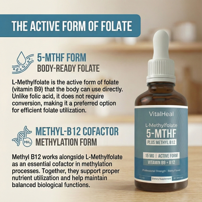 L-Methylfolate 15mg + B12 Liquid Drops with 5-MTHF for Methylation Support