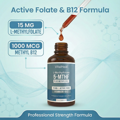 L-Methylfolate 15mg + B12 Liquid Drops with 5-MTHF for Methylation Support