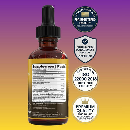 Organic Maca Root Liquid Drops with Ashwagandha, Fenugreek & Fermented Beet Root – Adaptogen + Gut Health Support