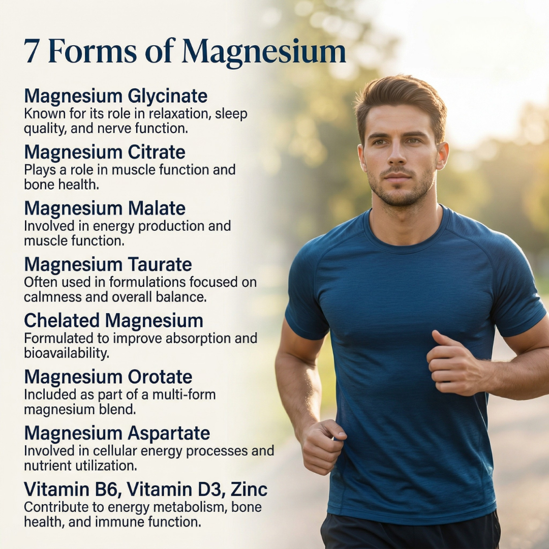 Magnesium 7 Complex 1000mg – Magnesium Glycinate Supplement for Sleep & Muscle Support, High Absorption with Vitamin D3