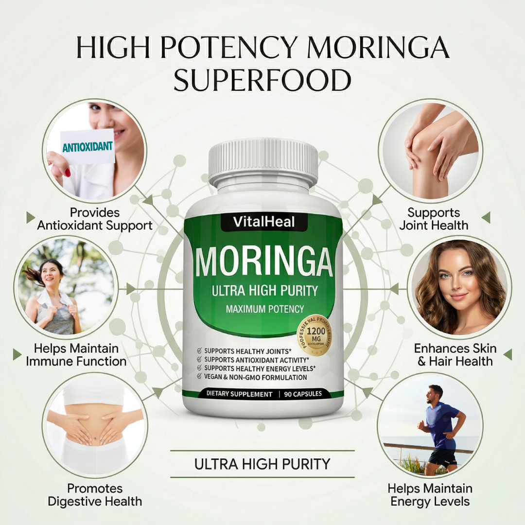 Moringa Capsules 1200mg – High Potency Organic Moringa Supplement for Antioxidant & Energy Support