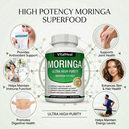 Moringa Capsules 1200mg – High Potency Organic Moringa Supplement for Antioxidant & Energy Support