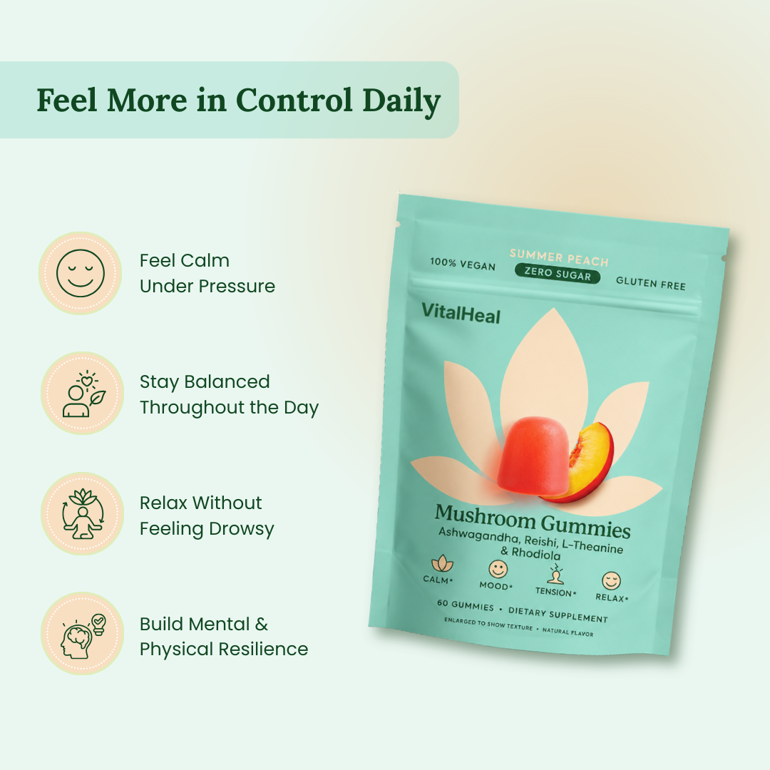 Mushroom Gummies – Stress, Mood & Focus Support with Ashwagandha, Reishi & L-Theanine (Vegan Gummies)