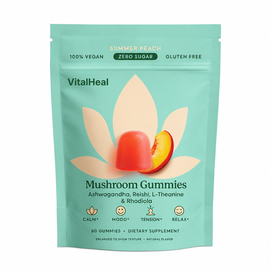 Mushroom Gummies – Stress, Mood & Focus Support with Ashwagandha, Reishi & L-Theanine (Vegan Gummies)