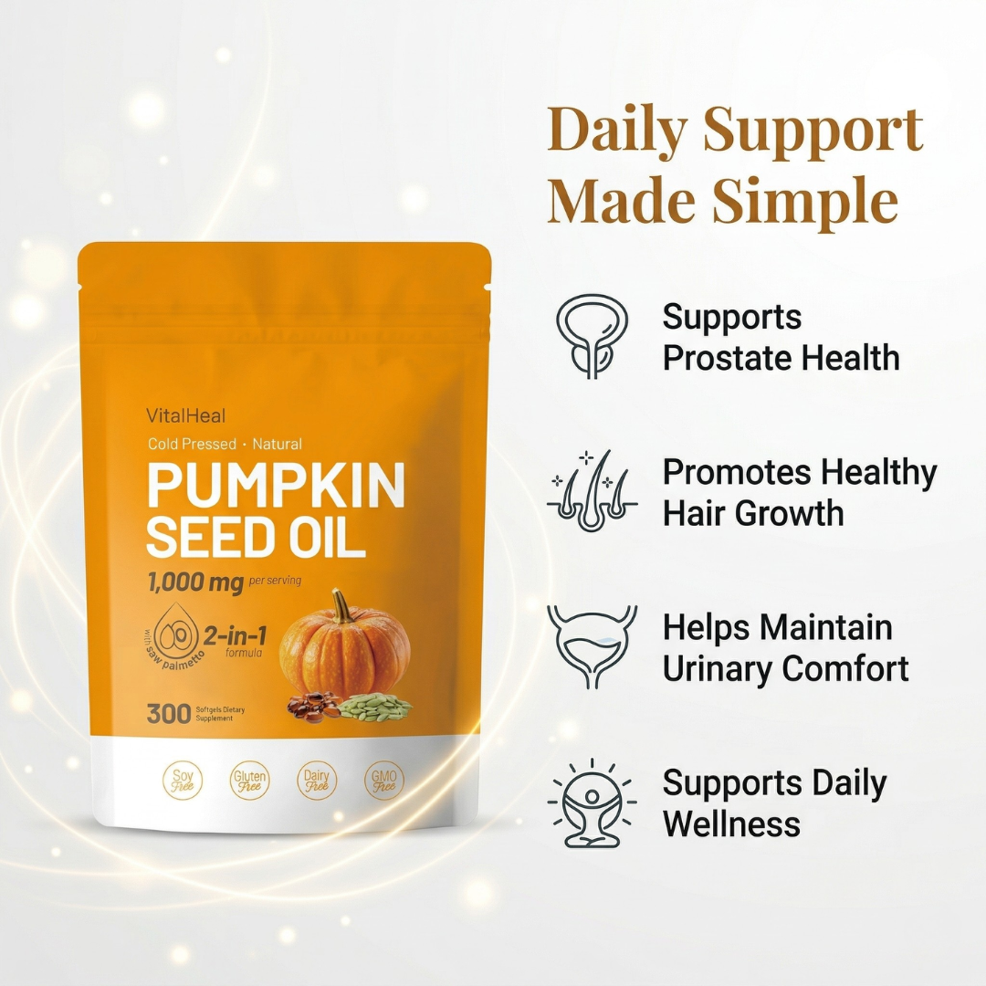 Pumpkin Seed Oil – Cold Pressed Softgels with Saw Palmetto for Prostate Health & Hair Growth Support