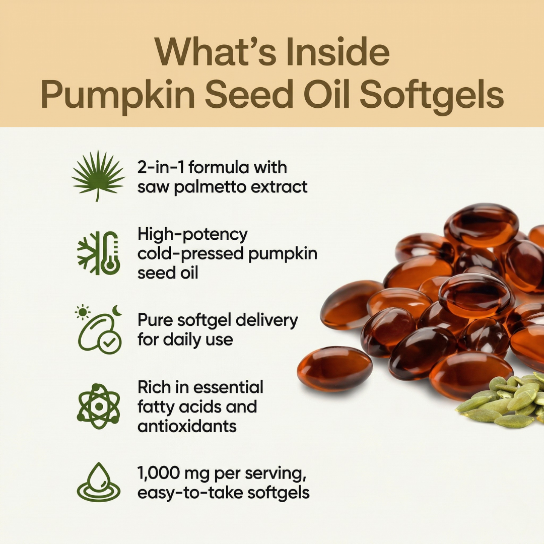 Pumpkin Seed Oil – Cold Pressed Softgels with Saw Palmetto for Prostate Health & Hair Growth Support