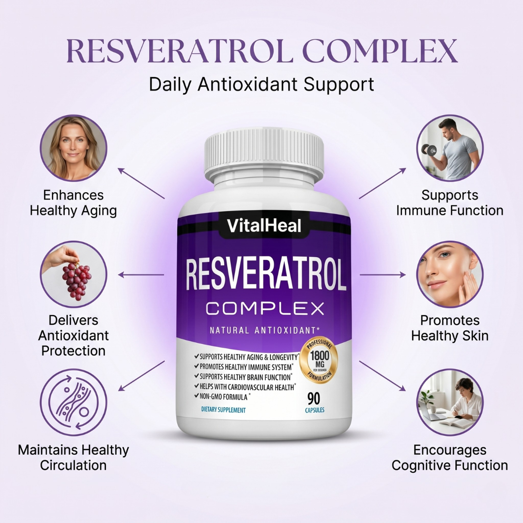 Resveratrol Complex 1800 mg – Trans-Resveratrol Antioxidant Supplement for Healthy Aging, Skin & Immune Support