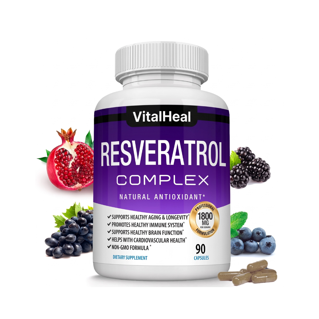 Resveratrol Complex 1800 mg – Trans-Resveratrol Antioxidant Supplement for Healthy Aging, Skin & Immune Support