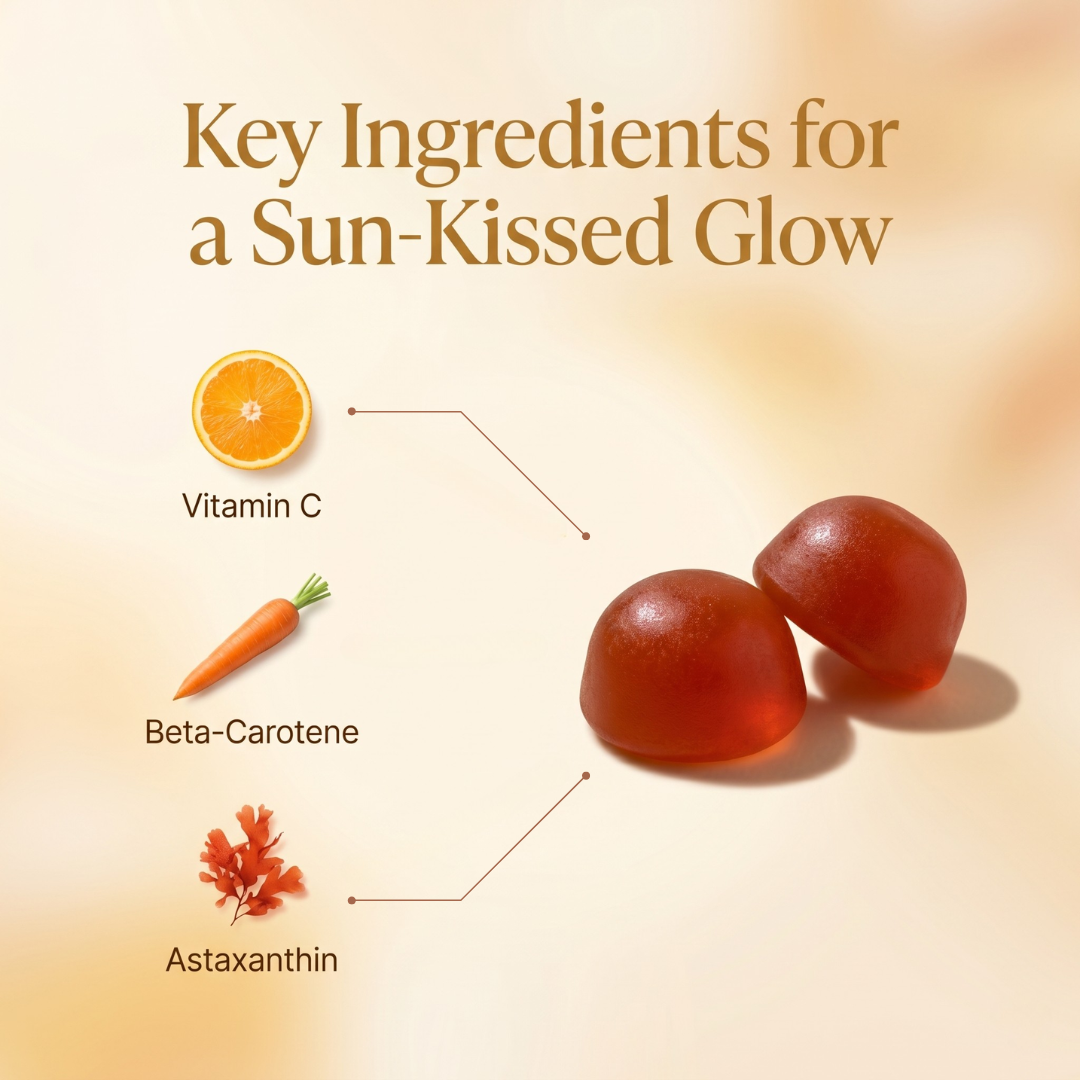 Tanning Gummies – Sunless Tanning Supplement with Astaxanthin, Beta-Carotene & Vitamin C for Skin Health