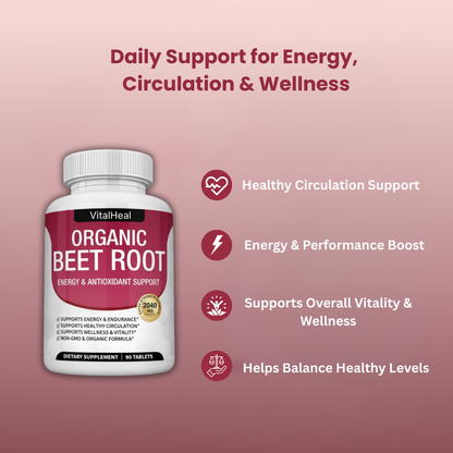 Organic Beet Root Tablets – Nitric Oxide Booster for Energy & Circulation