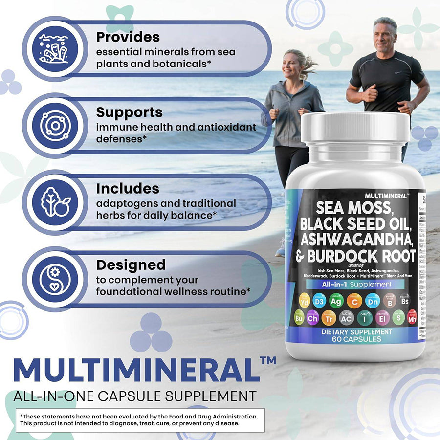 Multimineral - Sea Moss, Black Seed Oil, Ashwaganda & Burdock Root Capsules