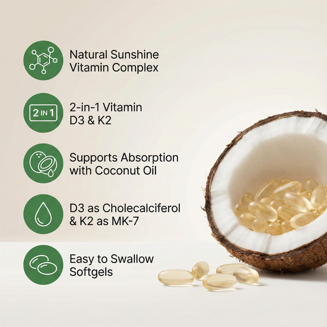 High Potency Vitamin D3 & K2 | 10,000 IU D3 + 200 mcg K2 – Joint, Bone & Immune Support