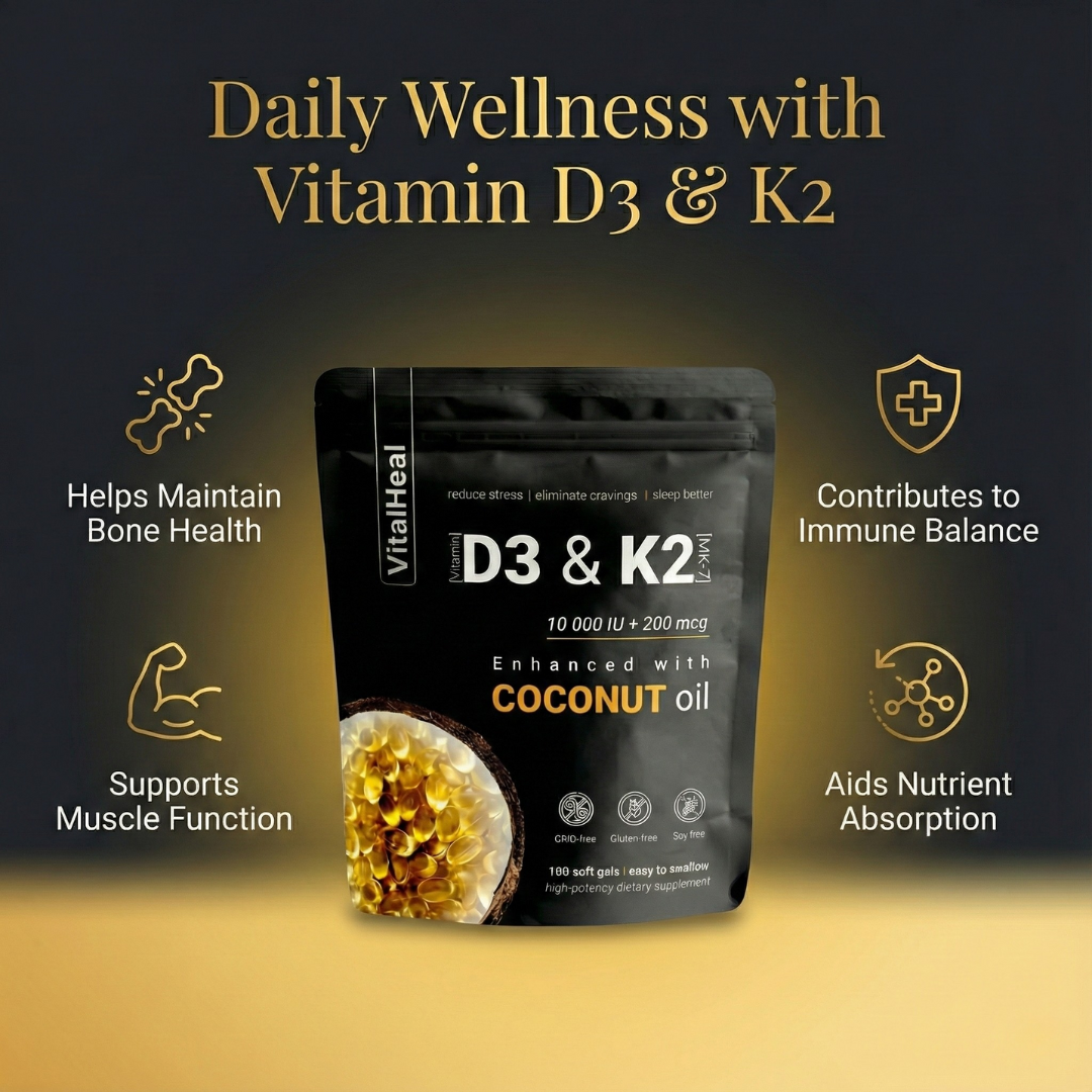 High Potency Vitamin D3 & K2 | 10,000 IU D3 + 200 mcg K2 – Joint, Bone & Immune Support