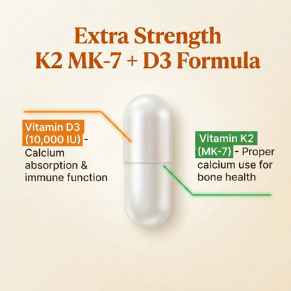 Vitamin K2 + D3 Extra Strength – Vitamin K2 MK-7 with 10,000 IU for Bone & Immune Support