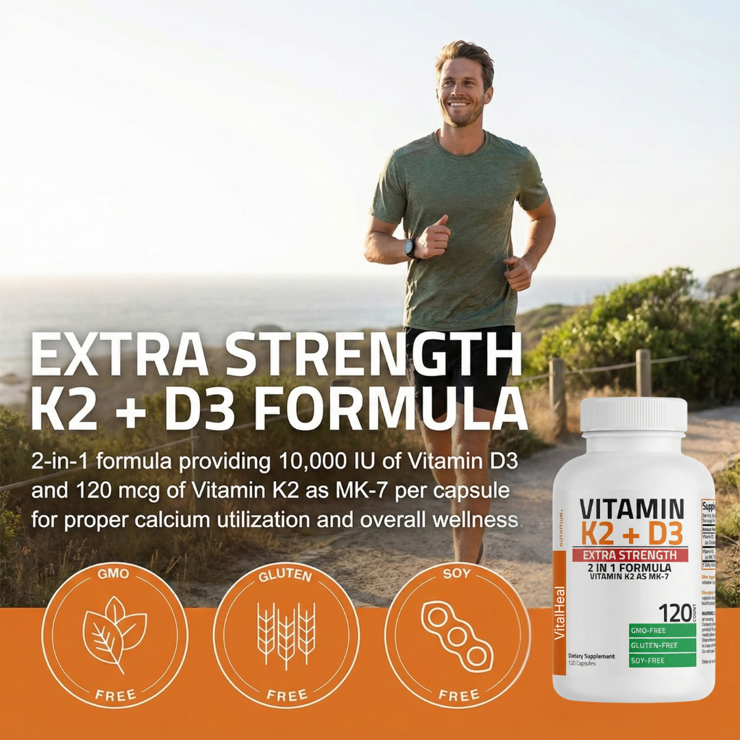 Vitamin K2 + D3 Extra Strength – Vitamin K2 MK-7 with 10,000 IU for Bone & Immune Support