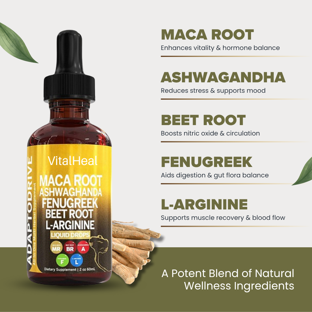 Organic Maca Root Liquid Drops with Ashwagandha, Fenugreek & Fermented Beet Root – Adaptogen + Gut Health Support