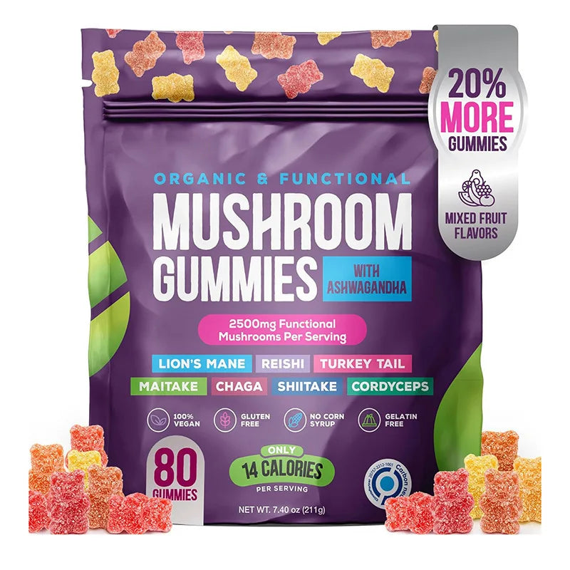 Mushroom Gummies – Lion’s Mane, Reishi, Chaga, Cordyceps & Ashwagandha