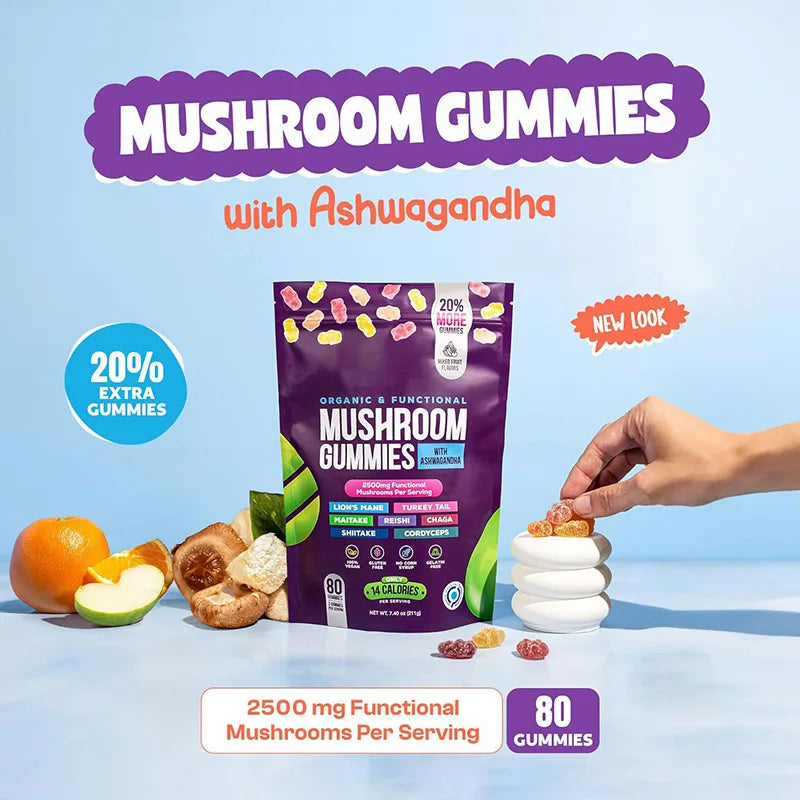 Mushroom Gummies – Lion’s Mane, Reishi, Chaga, Cordyceps & Ashwagandha