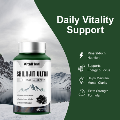 Shilajit Ultra – Optimal Potency  Pure Himalayan Resin | 85+ Trace Minerals | Energy, Cognitive & Vitality Support | Extra Strength Capsules