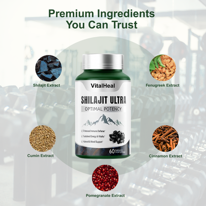 Shilajit Ultra – Optimal Potency  Pure Himalayan Resin | 85+ Trace Minerals | Energy, Cognitive & Vitality Support | Extra Strength Capsules