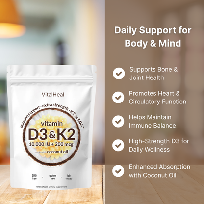 High Potency D3 K2 Supplement Softgels – 10000 IU