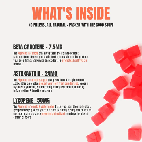 Tanning Gummies – Glow with Astaxanthin, Beta-Carotene & Lycopene